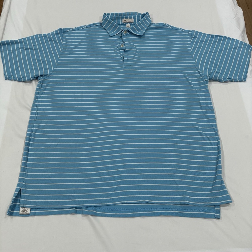 Peter‎ Millar Polo Men's Large Blue Striped Golf Logo Shirt Light Blue Dark Blue